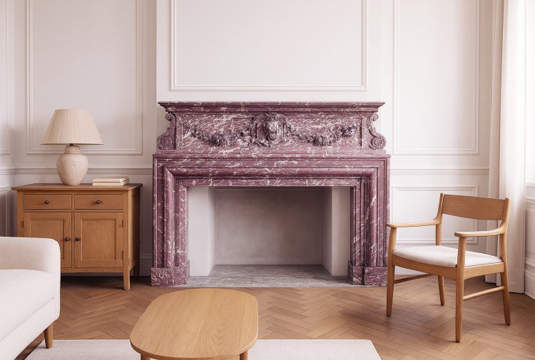 impressie van fleur de peche marmeren mantel